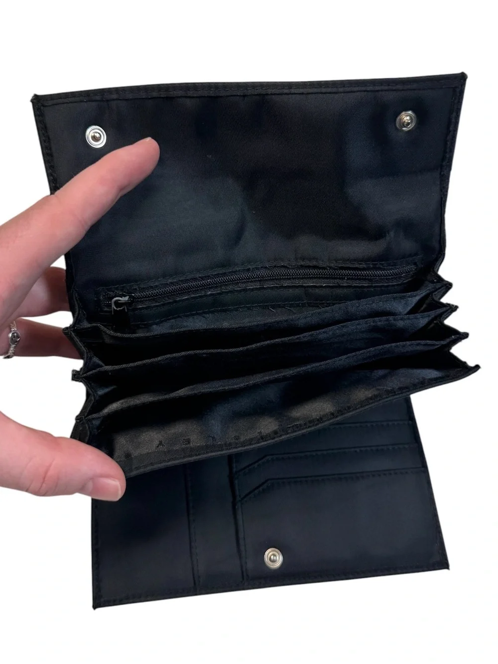 Vintage Sisley Black Nylon Large Flap Bifold Continental Wallet Organizer
